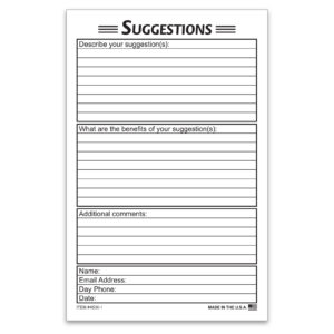 Suggestion Card - 8.5" x 5.5" - Qty. 50 Per Pack