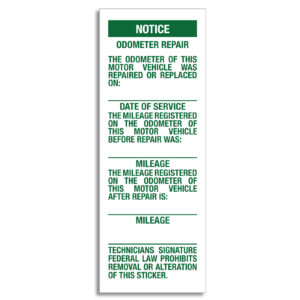 Odometer Repair Labels - ORL - Green Print - 1.5" x 4" - Qty. 25
